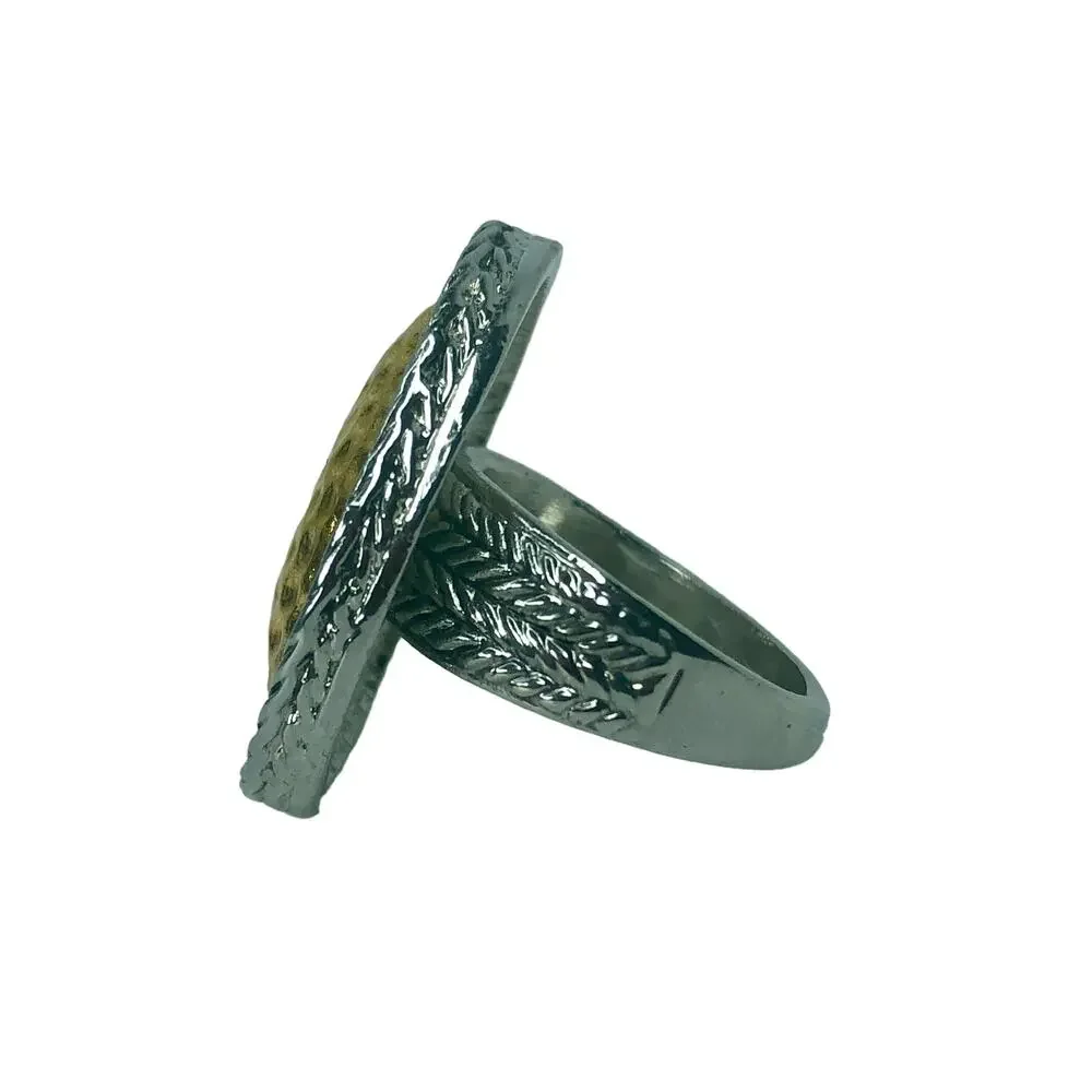Silver and Gold Oval Ring - Size 8